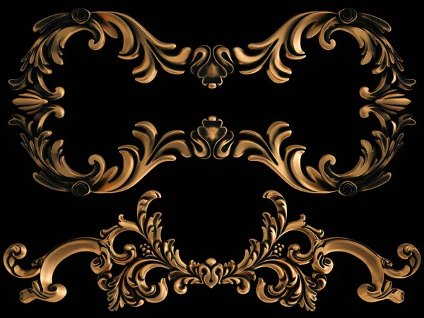 Bronze ornament on a black background. Isolated — Stock Photo, Image