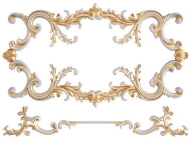 Beyaz bir arka planda altın Patina ile beyaz süsleme. Izole