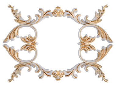 Beyaz bir arka planda altın Patina ile beyaz süsleme. Izole