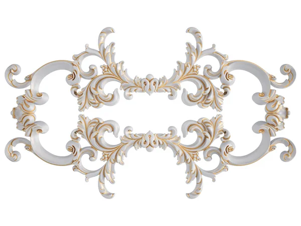 Ornamento branco com pátina dourada em um fundo branco. Isolados — Fotografia de Stock