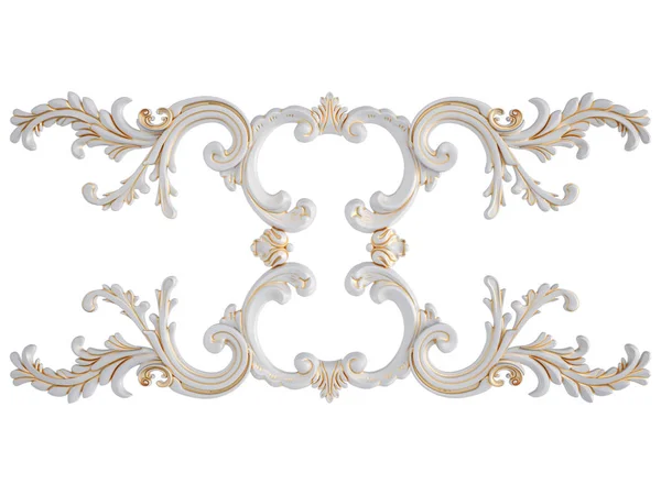 Ornamento branco com pátina dourada em um fundo branco. Isolados — Fotografia de Stock