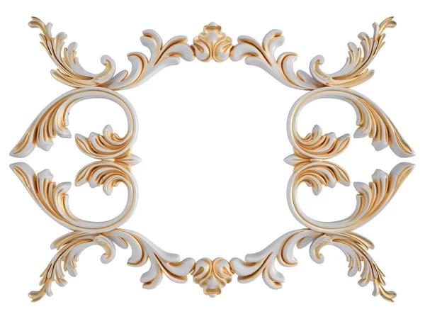 Wit ornament met gouden patina op een witte achtergrond. Geïsoleerd — Stockfoto