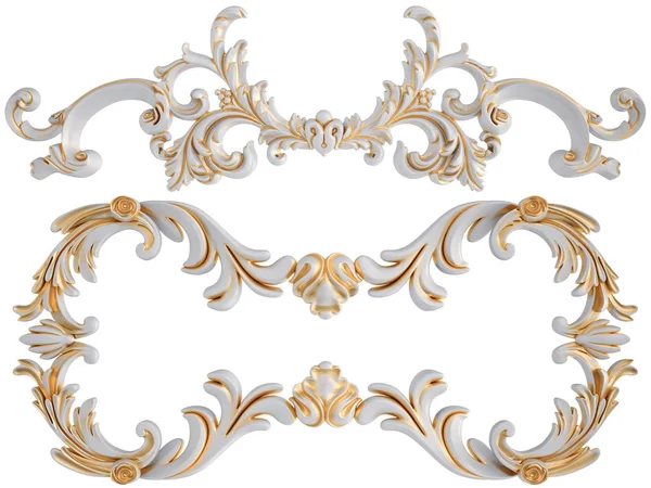 Ornamento bianco con patina d'oro su sfondo bianco. Isolato — Foto Stock