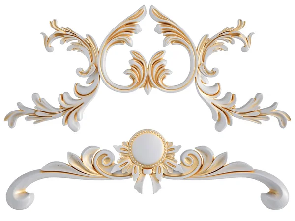 Wit ornament met gouden patina op een witte achtergrond. Geïsoleerd — Stockfoto