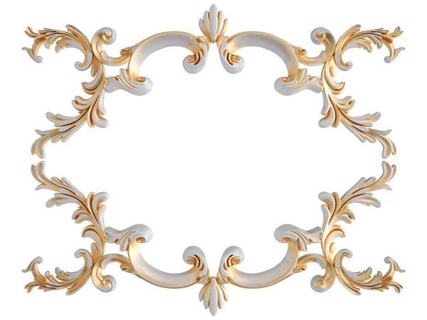 Ornamento bianco con patina d'oro su sfondo bianco. Isolato — Foto Stock