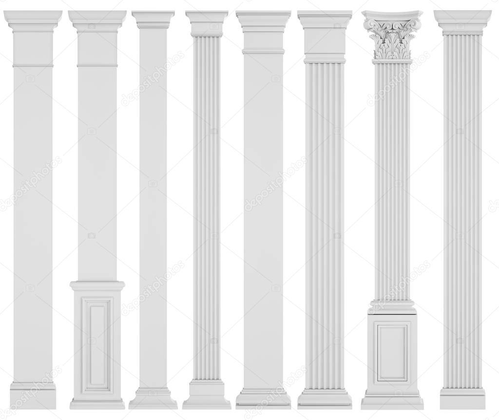 White columns on a white background. Isolated