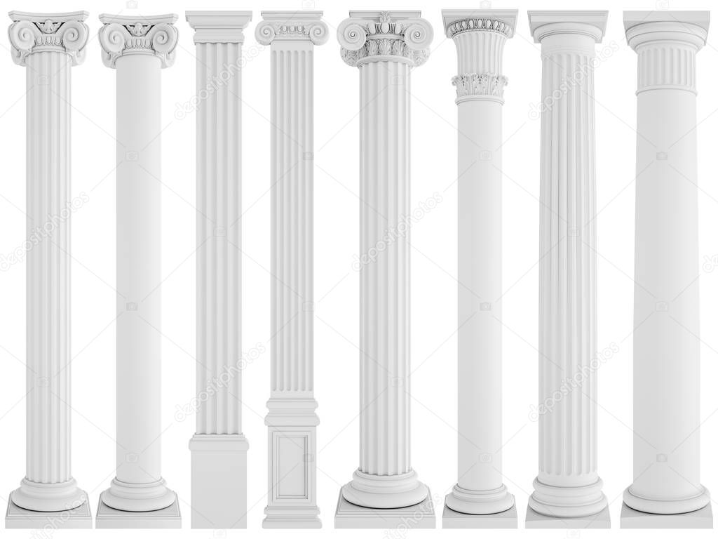 White columns on a white background. Isolated