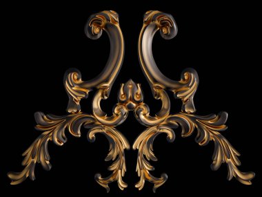 Siyah bir arka planda altın Patina ile siyah süsleme. Izole