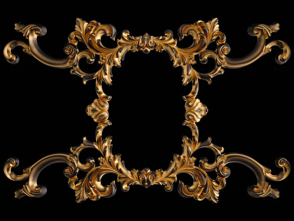 Black ornament with gold patina on a black background. Isolated — Stock Photo, Image