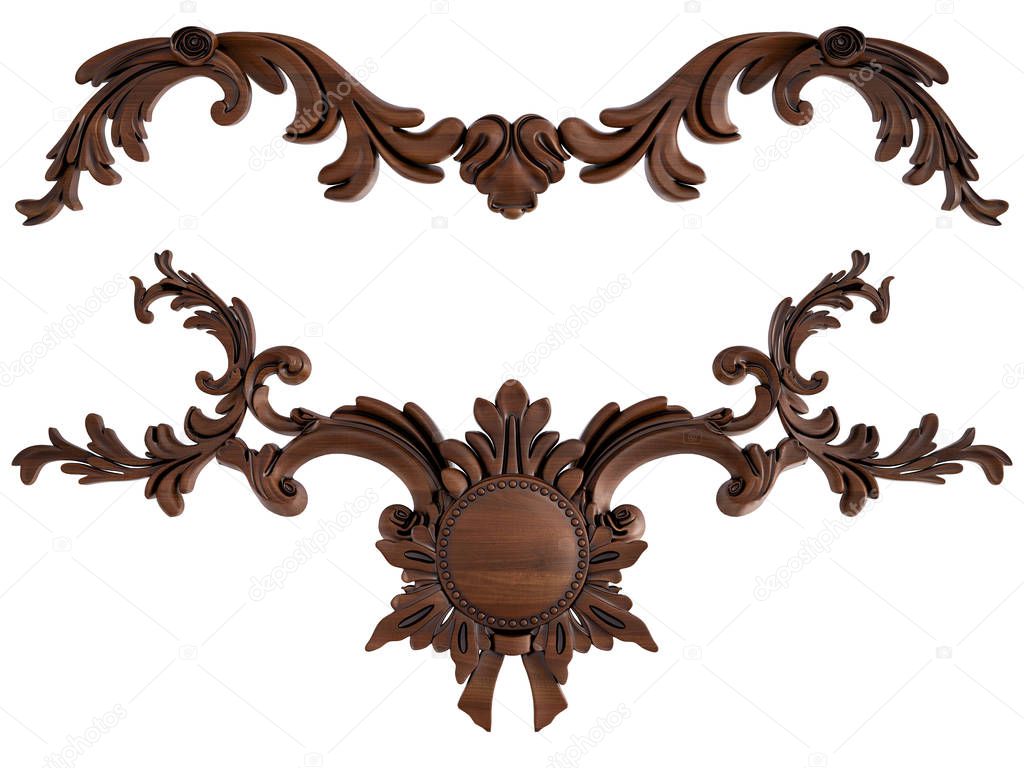 Wood ornament on a white background. Isolated