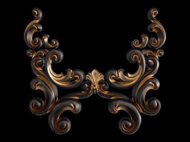 Siyah bir arka planda altın Patina ile siyah süsleme. Izole