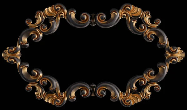 Ornamento nero con patina d'oro su sfondo nero. Isolato — Foto Stock