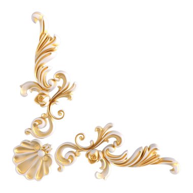 Beyaz bir arka planda altın Patina ile beyaz süsleme. Izole