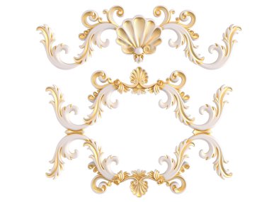 Beyaz bir arka planda altın Patina ile beyaz süsleme. Izole