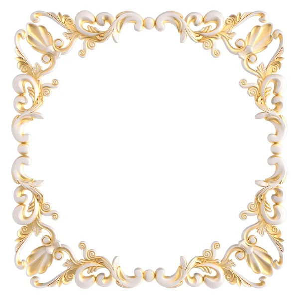 Wit ornament met gouden patina op een witte achtergrond. Geïsoleerd — Stockfoto