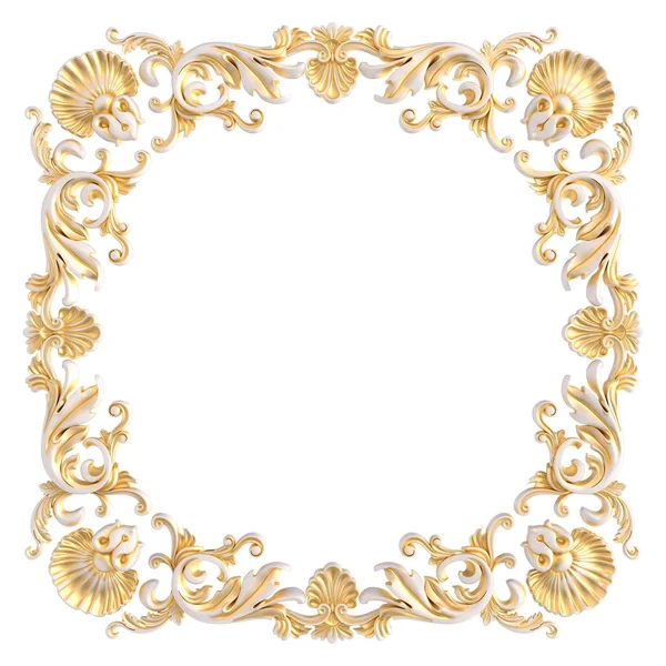 Ornamento bianco con patina d'oro su sfondo bianco. Isolato — Foto Stock