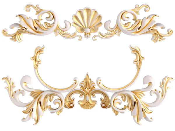 Beyaz bir arka planda altın Patina ile beyaz süsleme. Izole