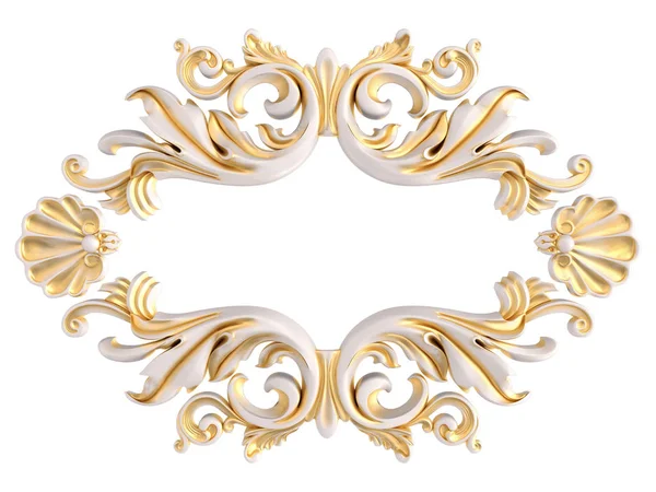 Ornamento branco com pátina dourada em um fundo branco. Isolados — Fotografia de Stock