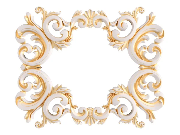 Білий орнамент із золотою патини на білому тлі. Ізольовані — стокове фото