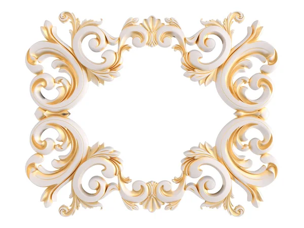 Ornamento branco com pátina dourada em um fundo branco. Isolados — Fotografia de Stock