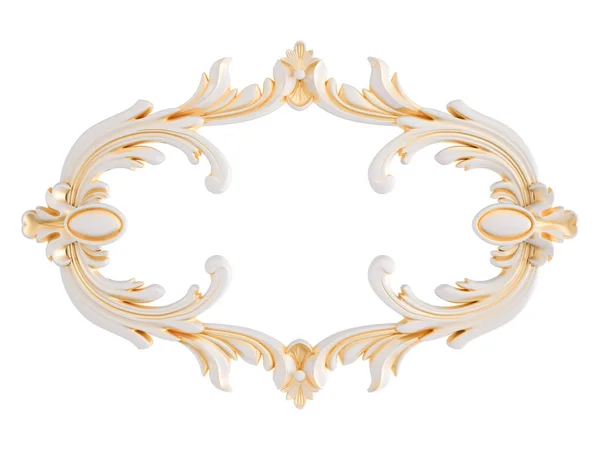 Weißes Ornament mit Goldpatina auf weißem Hintergrund. isoliert — Stockfoto