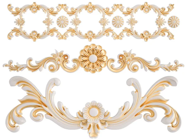 Ornamento bianco con patina d'oro su sfondo bianco. Isolato — Foto Stock