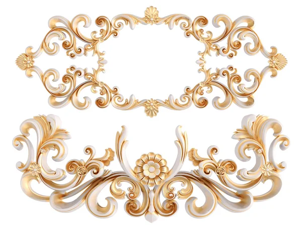 Wit ornament met gouden patina op een witte achtergrond. Geïsoleerd — Stockfoto