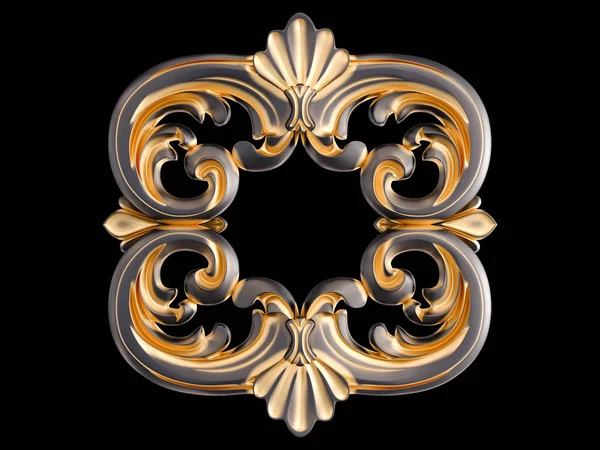 Ornamento nero con patina d'oro su sfondo nero. Isolato — Foto Stock