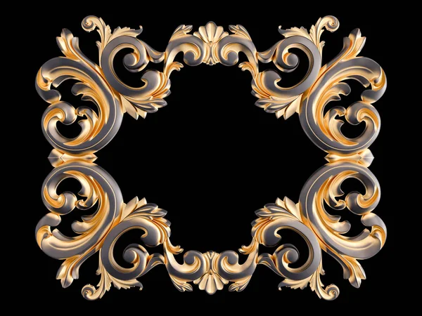 Ornamento nero con patina d'oro su sfondo nero. Isolato — Foto Stock