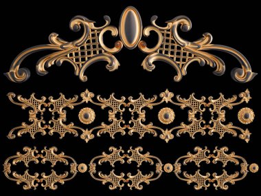 Siyah bir arka planda altın Patina ile siyah süsleme. Izole