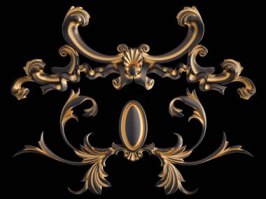 Siyah bir arka planda altın Patina ile siyah süsleme. Izole