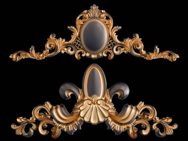 Siyah bir arka planda altın Patina ile siyah süsleme. Izole