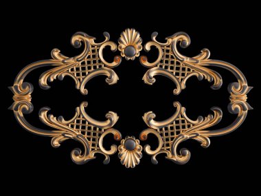 Siyah bir arka planda altın Patina ile siyah süsleme. Izole