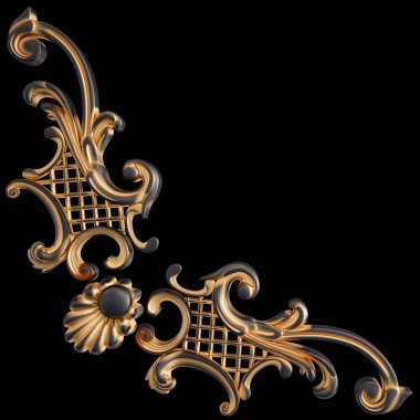 Siyah bir arka planda altın Patina ile siyah süsleme. Izole