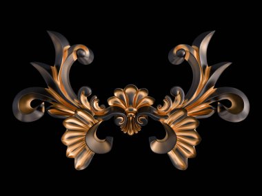 Siyah bir arka planda altın Patina ile siyah süsleme. Izole