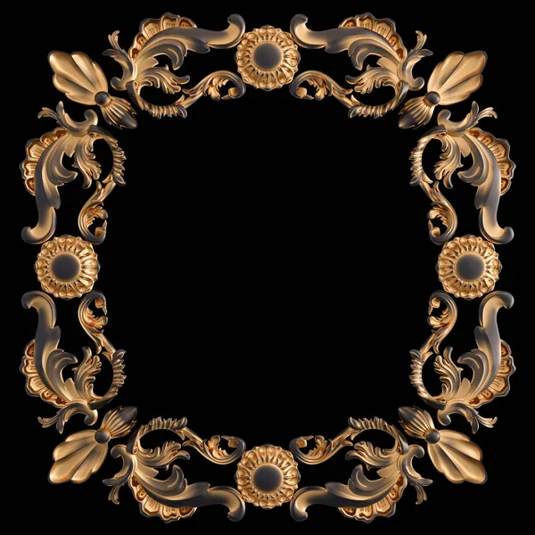 Schwarzer Ornament mit Goldpatina auf schwarzem Hintergrund. isoliert — Stockfoto