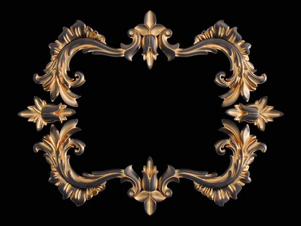 Ornamento nero con patina d'oro su sfondo nero. Isolato — Foto Stock