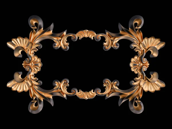 Ornamento nero con patina d'oro su sfondo nero. Isolato — Foto Stock