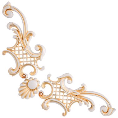 Beyaz bir arka planda altın Patina ile beyaz süsleme. Izole