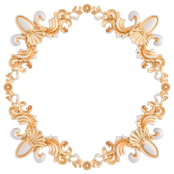 Wit ornament met gouden patina op een witte achtergrond. Geïsoleerd — Stockfoto