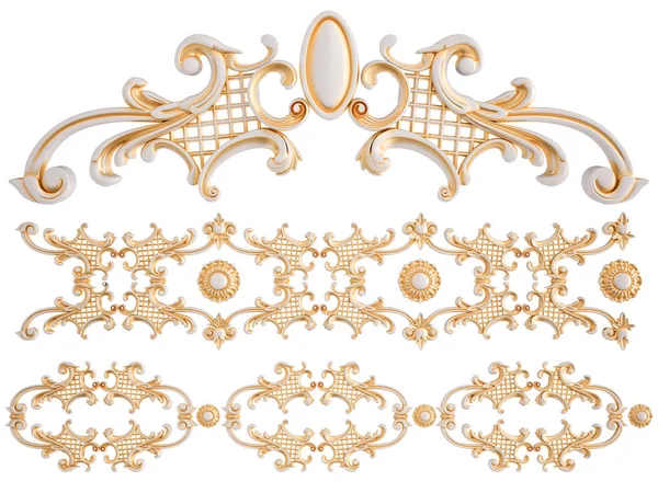 Ornamento bianco con patina d'oro su sfondo bianco. Isolato — Foto Stock
