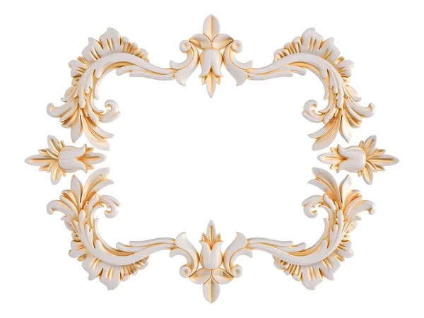 Wit ornament met gouden patina op een witte achtergrond. Geïsoleerd — Stockfoto