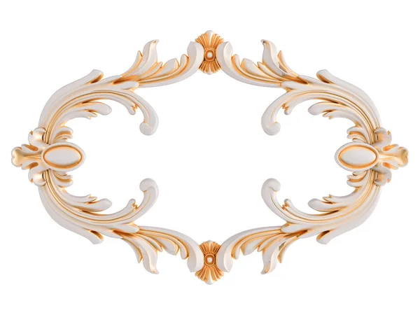 Ornamento bianco con patina d'oro su sfondo bianco. Isolato — Foto Stock