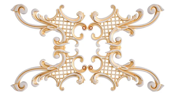 Wit ornament met gouden patina op een witte achtergrond. Geïsoleerd — Stockfoto