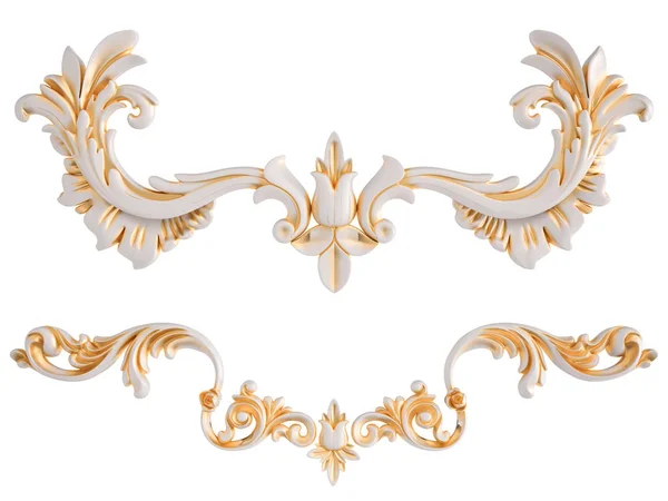 Ornamento bianco con patina d'oro su sfondo bianco. Isolato — Foto Stock