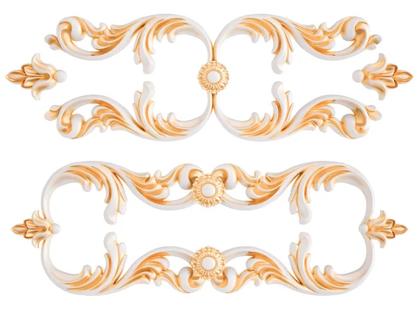 Wit ornament met gouden patina op een witte achtergrond. Geïsoleerd — Stockfoto