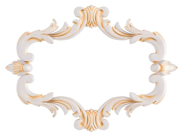 Ornamento branco com pátina dourada em um fundo branco. Isolados — Fotografia de Stock