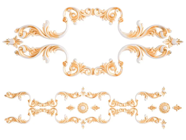 Ornamento bianco con patina d'oro su sfondo bianco. Isolato — Foto Stock