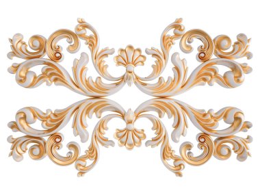 Beyaz bir arka planda altın Patina ile beyaz süsleme. Izole