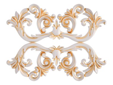 Beyaz bir arka planda altın Patina ile beyaz süsleme. Izole